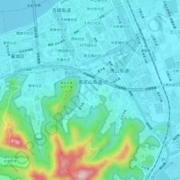 Mapa topográfico 真武山街道, altitud, relieve