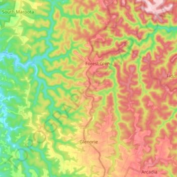 Mapa topográfico Glenorie, altitud, relieve