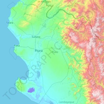 Mapa topográfico Departamento de Piura, altitud, relieve