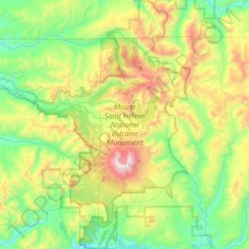 Mapa topográfico Mount Saint Helens National Volcanic Monument, altitud, relieve