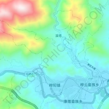 Mapa topográfico 穆阳镇, altitud, relieve
