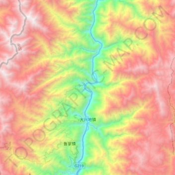 Mapa topográfico 大兴地镇, altitud, relieve