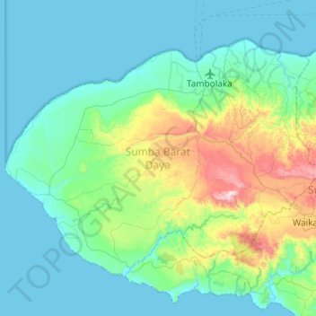 Mapa topográfico Sumba Barat Daya, altitud, relieve