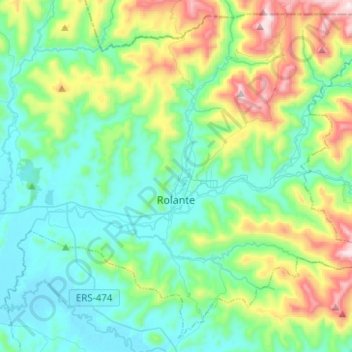 Mapa topográfico Rolante, altitud, relieve