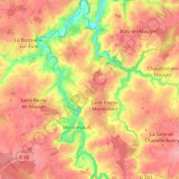 Mapa topográfico Saint-Pierre-Montlimart, altitud, relieve