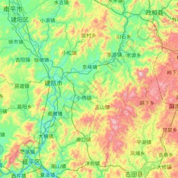 Mapa topográfico 建瓯市, altitud, relieve