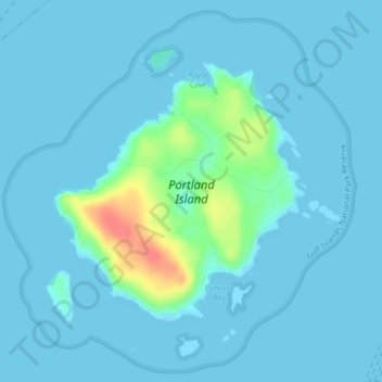 Mapa topográfico Portland Island, altitud, relieve