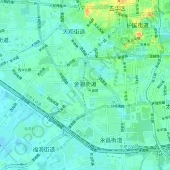 Mapa topográfico 金碧街道, altitud, relieve