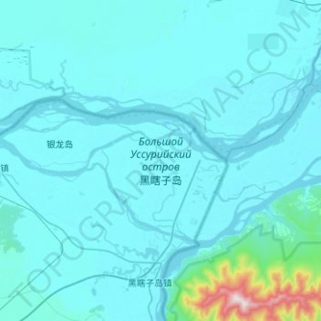 Mapa topográfico 黑瞎子岛, altitud, relieve