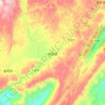 Mapa topográfico 平安镇, altitud, relieve