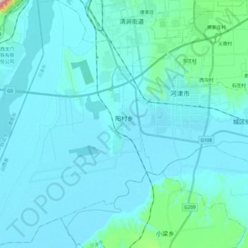 Mapa topográfico 阳村乡, altitud, relieve