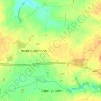 Mapa topográfico North Tuddenham, altitud, relieve