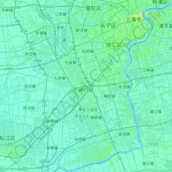 Mapa topográfico Minhang District, altitud, relieve