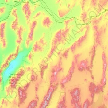 Mapa topográfico Lander County, altitud, relieve