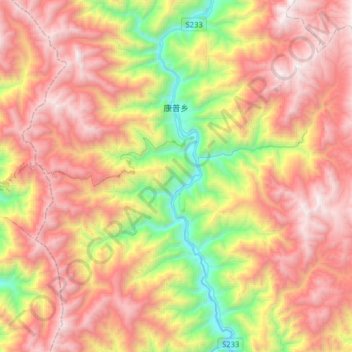Mapa topográfico 康普乡, altitud, relieve