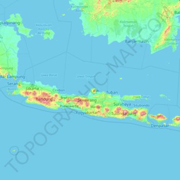 Mapa topográfico Jawa, altitud, relieve