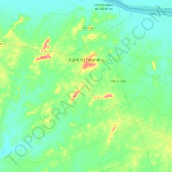 Mapa topográfico Buriti do Tocantins, altitud, relieve