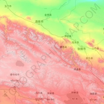 Mapa topográfico 肃南裕固族自治县, altitud, relieve