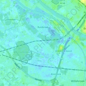 Mapa topográfico Ruisbroek, altitud, relieve