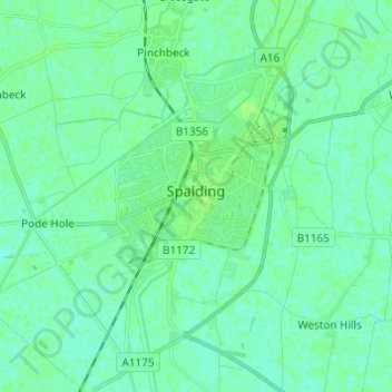 Mapa topográfico Spalding, altitud, relieve