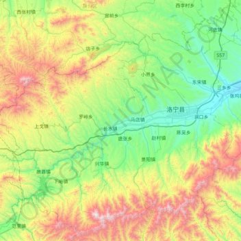 Mapa topográfico 洛宁县, altitud, relieve