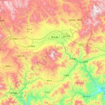 Mapa topográfico 灵丘县, altitud, relieve