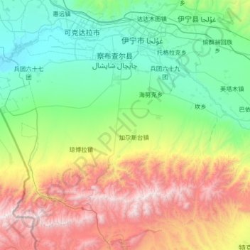 Mapa topográfico 察布查尔锡伯自治县, altitud, relieve