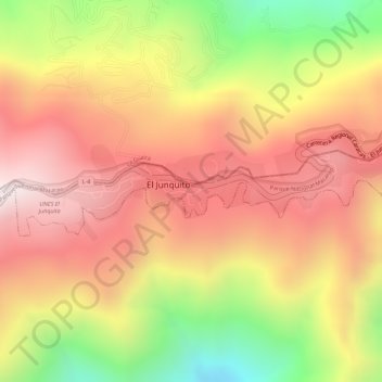 Mapa topográfico El Junquito, altitud, relieve