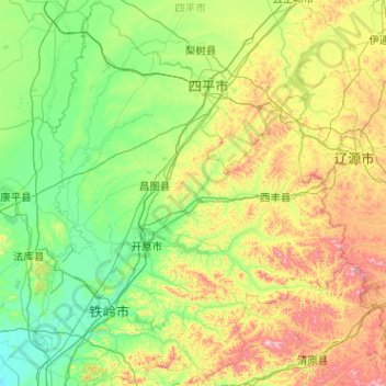 Mapa topográfico 铁岭市, altitud, relieve