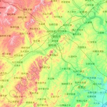 Mapa topográfico 朝阳县, altitud, relieve