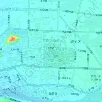 Mapa topográfico 吉崩岗街道, altitud, relieve