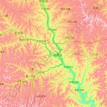 Mapa topográfico 绥德县, altitud, relieve