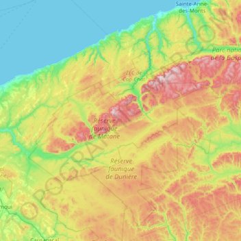Mapa topográfico Rivière-Bonjour, altitud, relieve