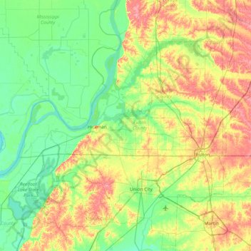 Mapa topográfico Fulton County, altitud, relieve