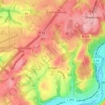 Mapa topográfico Schuir, altitud, relieve