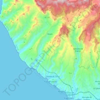 Mapa topográfico Mogán, altitud, relieve