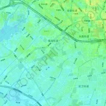 Mapa topográfico 福海街道, altitud, relieve