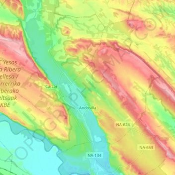 Mapa topográfico Andosilla, altitud, relieve