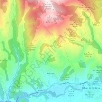 Mapa topográfico Prullans, altitud, relieve