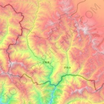 Mapa topográfico 吉隆镇, altitud, relieve