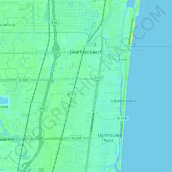 Mapa topográfico Deerfield Beach, altitud, relieve