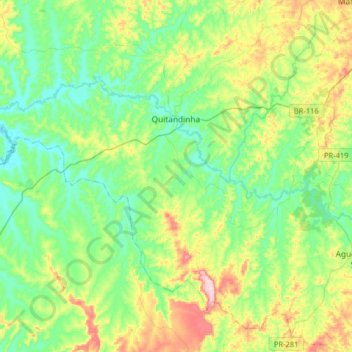 Mapa topográfico Quitandinha, altitud, relieve