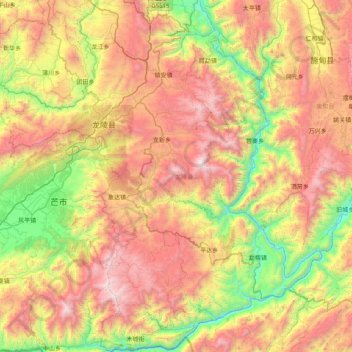 Mapa topográfico 龙陵县, altitud, relieve