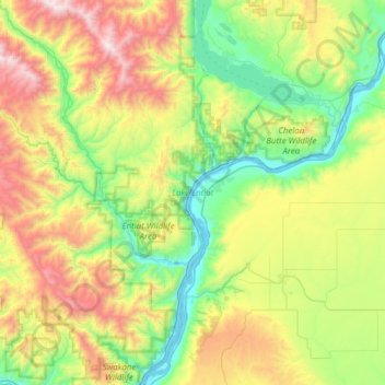 Mapa topográfico Lake Entiat, altitud, relieve