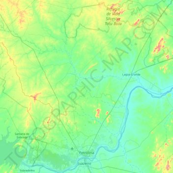 Mapa topográfico Petrolina, altitud, relieve