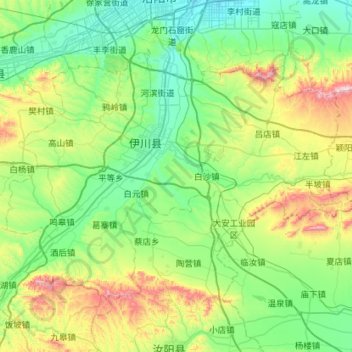 Mapa topográfico 伊川县, altitud, relieve
