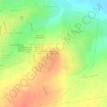 Mapa topográfico Urbanización Andrés Bello, altitud, relieve