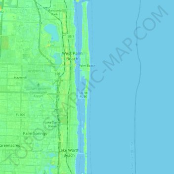 Mapa topográfico Palm Beach, altitud, relieve