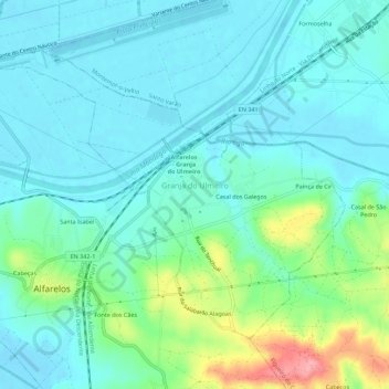 Mapa topográfico Granja do Ulmeiro, altitud, relieve