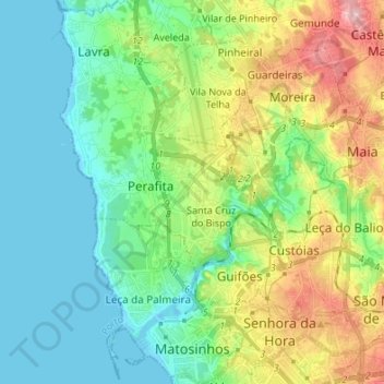 Mapa topográfico Matosinhos, altitud, relieve